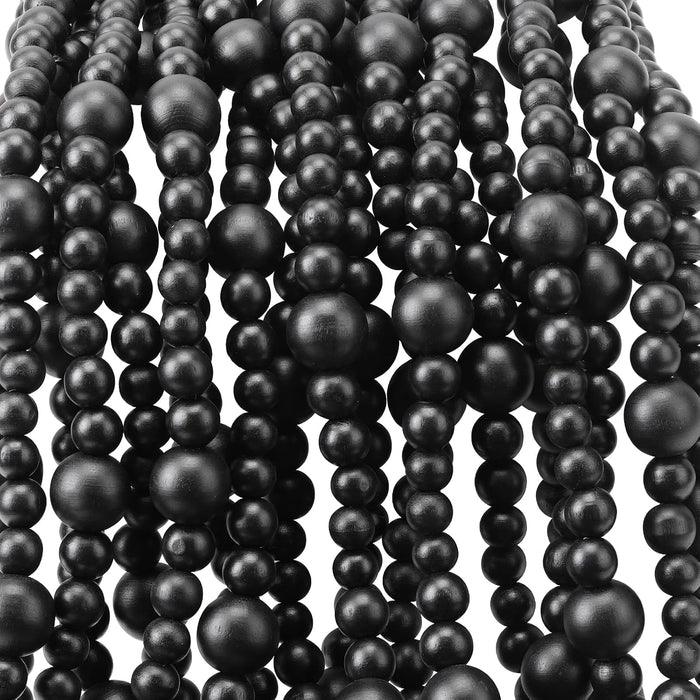 48Ft Christmas Wood Bead Garland Rustic Holiday Decor for Tree (Black)