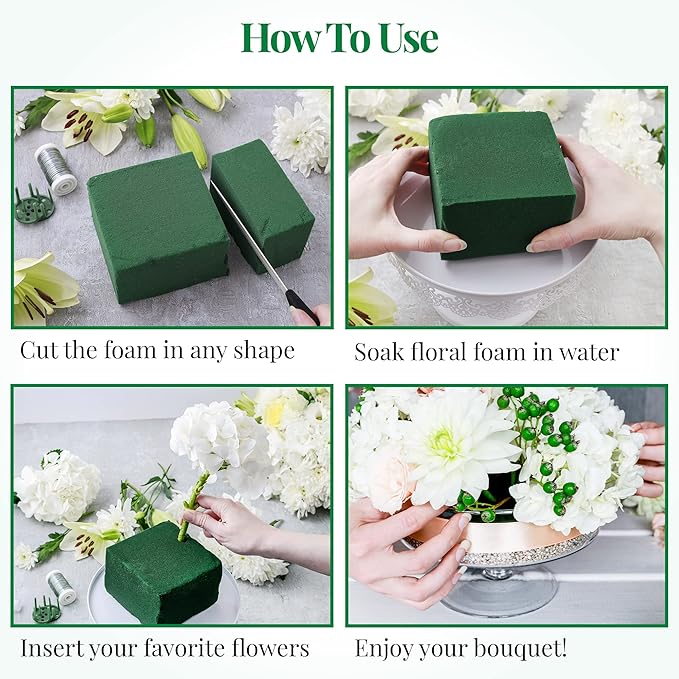 Noe & Malu 8 Pcs Floral Foam Blocks (Larger Size 9" X 4" X 3" Each) Florist Flower Foam Green Bricks Applied Dry or Wet Flower Foam Bricks Arrangement Supplies for Artificial or Fresh Flowers