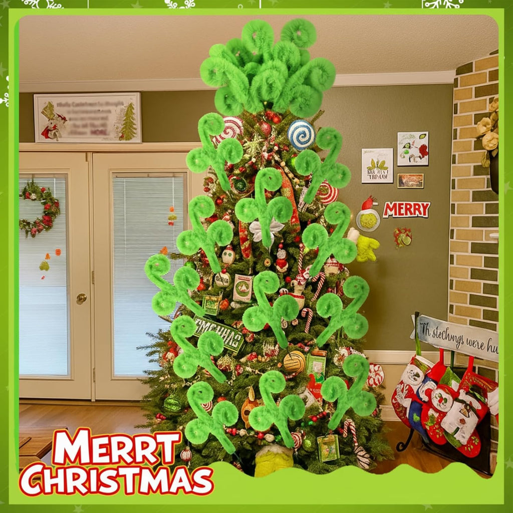Daifunli 15 Pcs Christmas Tree Topper 12 Inch Tree Decorations Lime Green Furry Christmas Picks Furry Spiral Curly Picks Sprays Topper for Filler Wreath Vase Filler Branches Home Decor