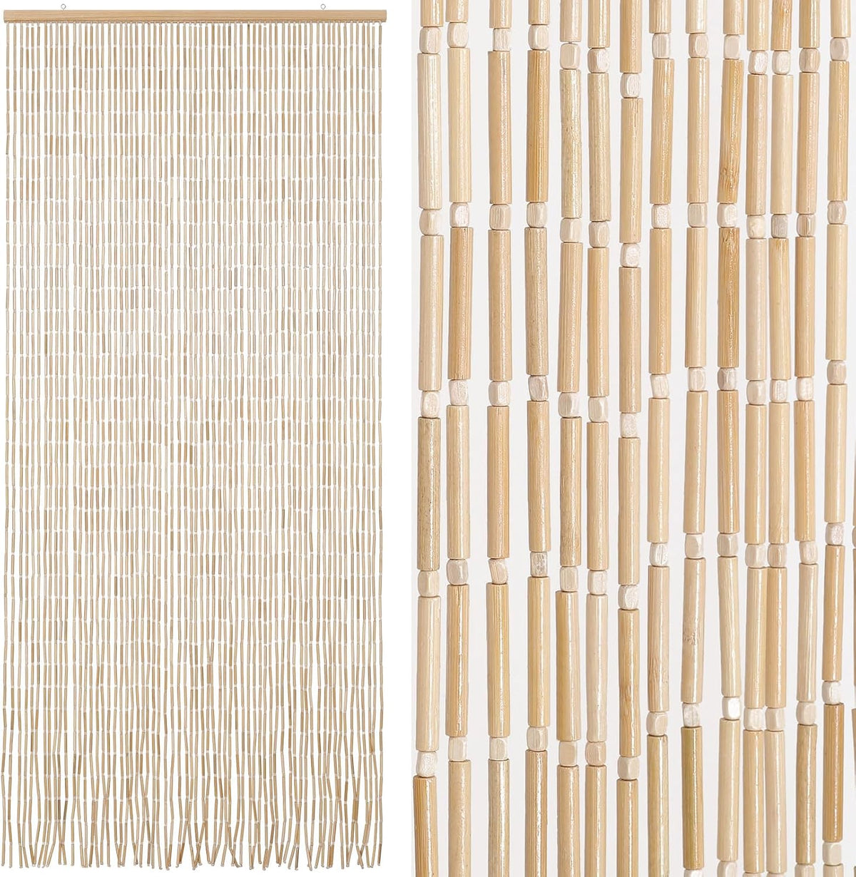 bechaeo handmade bamboo beaded curtain for doorway, natural, main product view