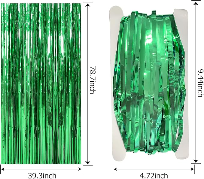 2 Pack Foil Curtain Backdrop Green Metallic Tinsel Foil Fringe Curtains Photo Booth Props for Birthday Wedding Engagement Baby Shower Bachelorette Christmas Holiday Celebration Party Decorations