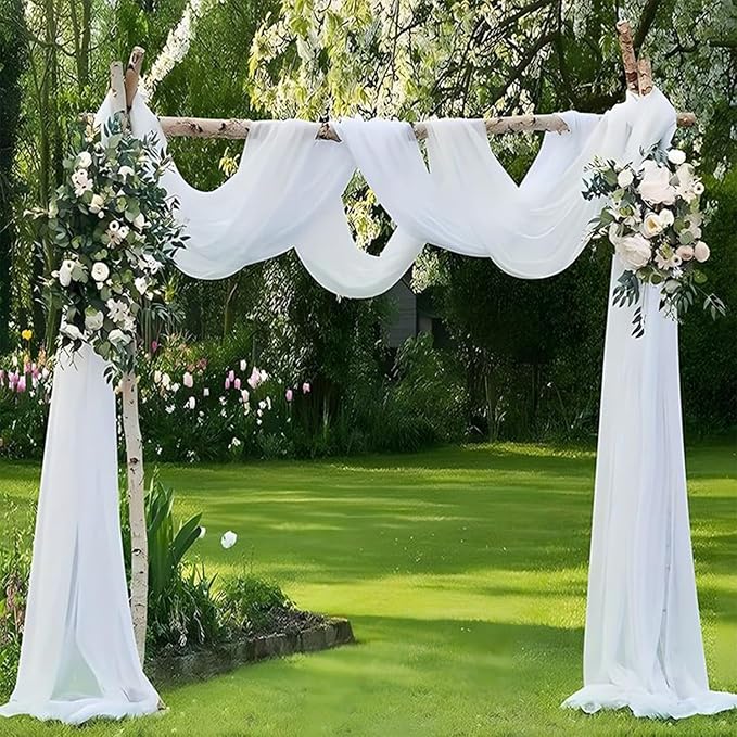 Wedding Arch Draping Fabric 8 Panels 20Ft Length x 28" Width White Arch Drapes Chiffon Fabric Sheer Curtains Backdrop for Party Bridal Decorations Wedding Ceremony Ceiling Stage Reception Decor