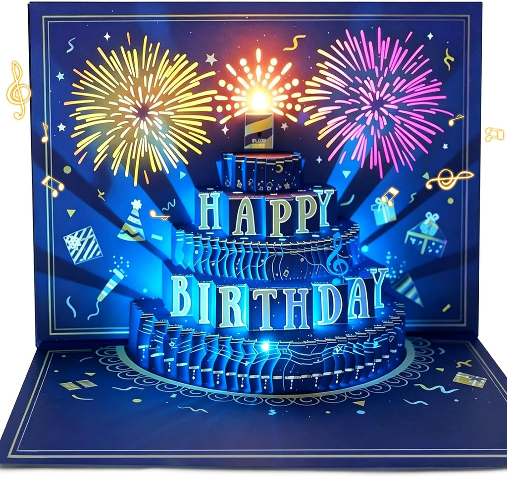 MZD8391 3D Pop Up Birthday Cards, Musical LED Lights Birthday Cards, Greeting Cards, Birthday Gifts for Mom Women Men Kids Child Dad Father Wife