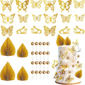 42-Piece Cake Topper Kit: 4 Palm Leaf Fan, 20 Decorating Balls, 18 Butterfly Decor, Gold, Perfect for Birthdays, Anniversaries, Weddings, Christmas