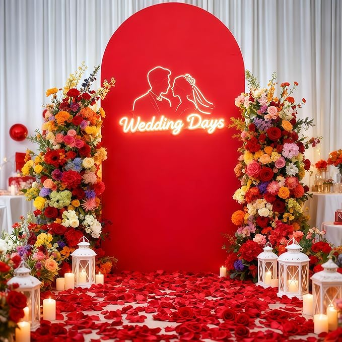 6.6FT Red Arch Cover - Polyester Fitted Wedding Arch Stand Covers Round Top Chiara Arch Backdrop Cover for Birthday Party Banquet Photo Background Decoration