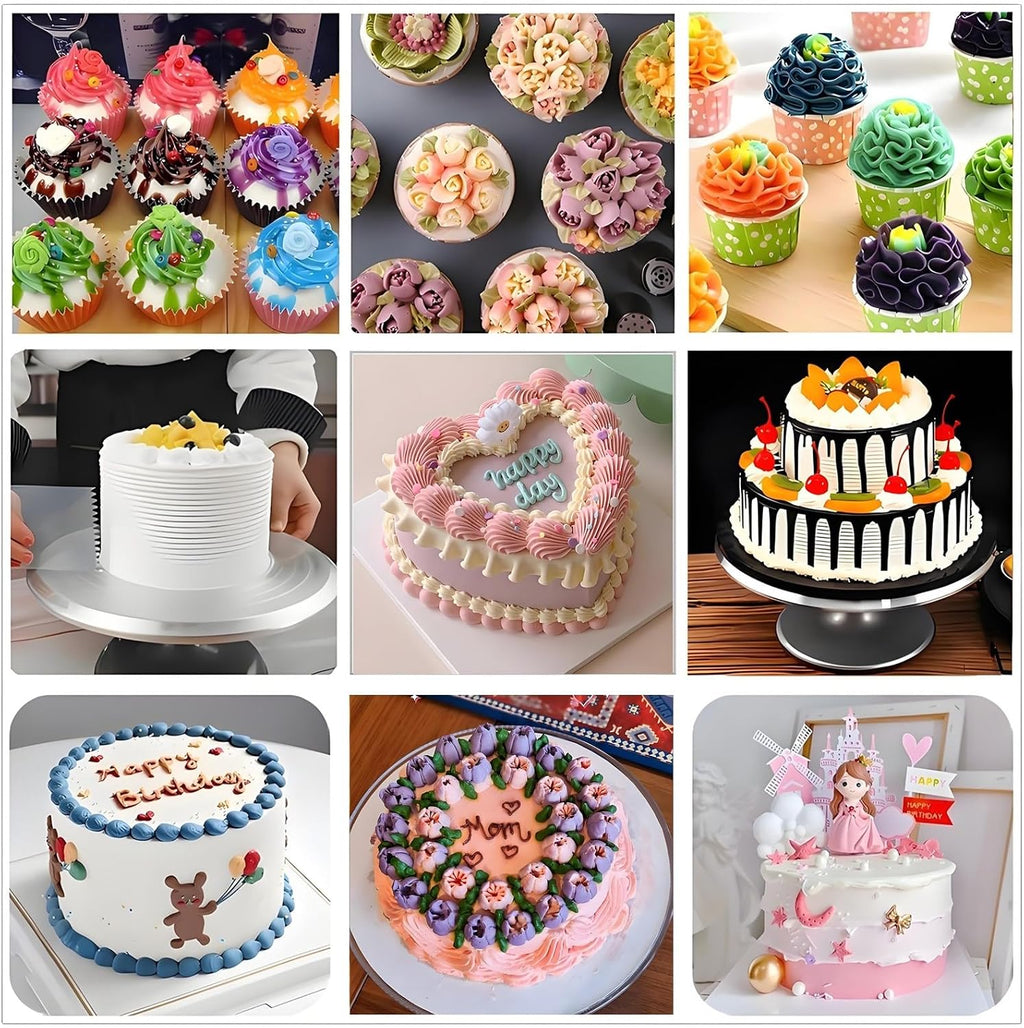 Cake Decorating Kit, 357 Pcs Baking Supplies | Aluminium Cake Turntable, Leveler, 50 Icing Tips, 8 Russian+Ball Tips, 2 Spatulas, 102 Pastry Bags, 109 Cupcake Liners & More