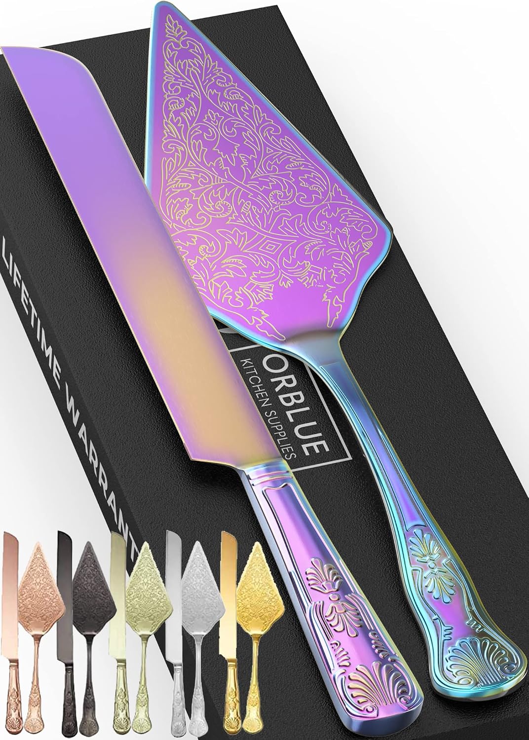 Orblue Wedding Cake Knife and Server Set - Premium, Beautifully Engraved Cutt...