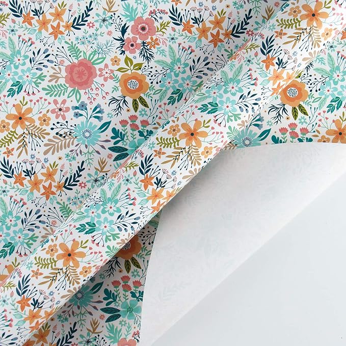 WRAPAHOLIC 30 Inch Jumbo Floral Wrapping Paper - 30 Inch x 33 Feet - Spring Summer Garden Flower Design Perfect for Wedding, Bridal Shower, Birthday, Baby Shower