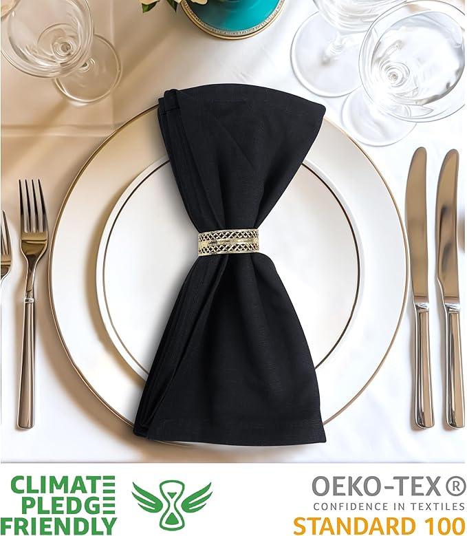 Urban Villa Cloth Napkins Halloween Dinner Napkins Solid Black Color 20''x20'' (Set of 12) 100% Cotton Slub Absorbent Napkins Soft Durable Reusable Washable Ideal for Events Parties Everyday use