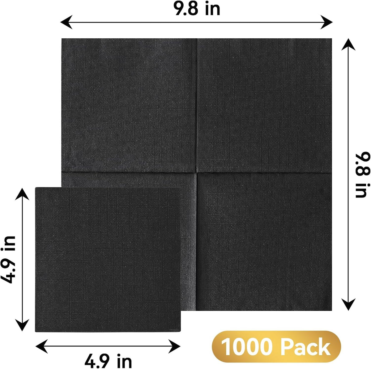 1000 Pack Black Cocktail Napkins, Beverage Napkins, 3 Ply, 4.9x4.9 inch