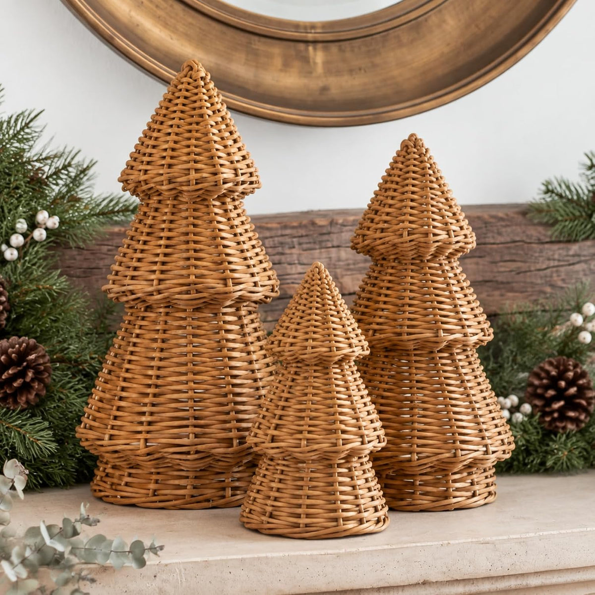 miniinflat 3 pcs woven rattan christmas tree decor, main product view