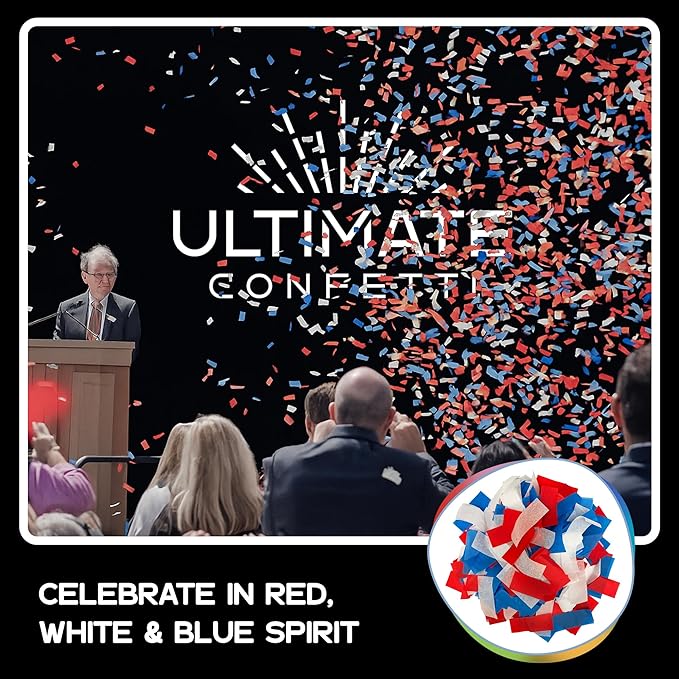 Ultimate Confetti, Biodegradable Confetti Red, White & Blue - Rectangular Fluttering Tissue Paper Confetti for Cannon and Launcher use – Wedding Confeti, Parties and Live Events - 1 lb, 16 oz