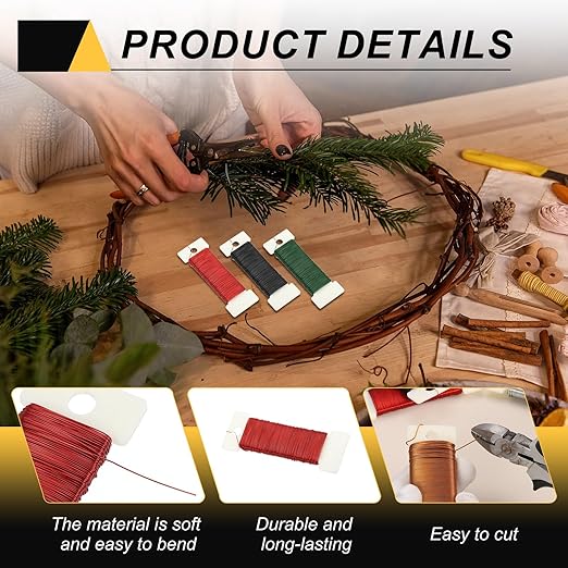 MECCANIXITY 190 Yards/575 Feet 27 Gauge Metal Floral Wire Red Flexible Paddle Thin Floral Wires for Craft, Christmas Wreath, Flower Arrangement, Wedding, Total 5 Roll
