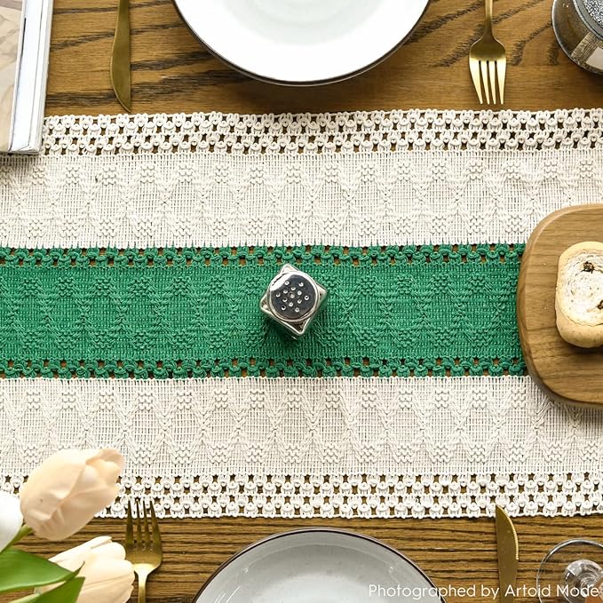 Artoid Mode Dark Green Farmhouse Rustic Table Runner, Seasonal Holiday Hollow Kitchen Dining Table Decoration for Home Party Decor 12x120 Inch