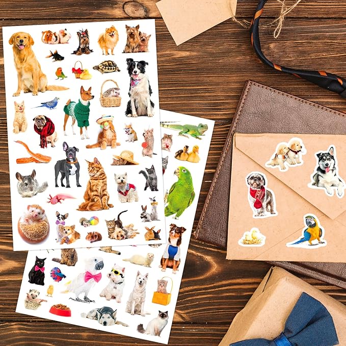 Pet Animals Stickers 660 Count Dog Cat Animal Pet Rabbit Parrot Fish Bird Reptiles Stickers Party Favors Gifts Sticky Decor for Scrapbook Calendar Planner Gift Wrap Decor