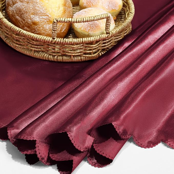 KKJIAF 1 Pack Round Table Cloths 90 Inch, Burgundy Overlay Round Satin Table Cover, Silky Satin Dining Tablecloths for Wedding Buffet Parties Banquet Decoration