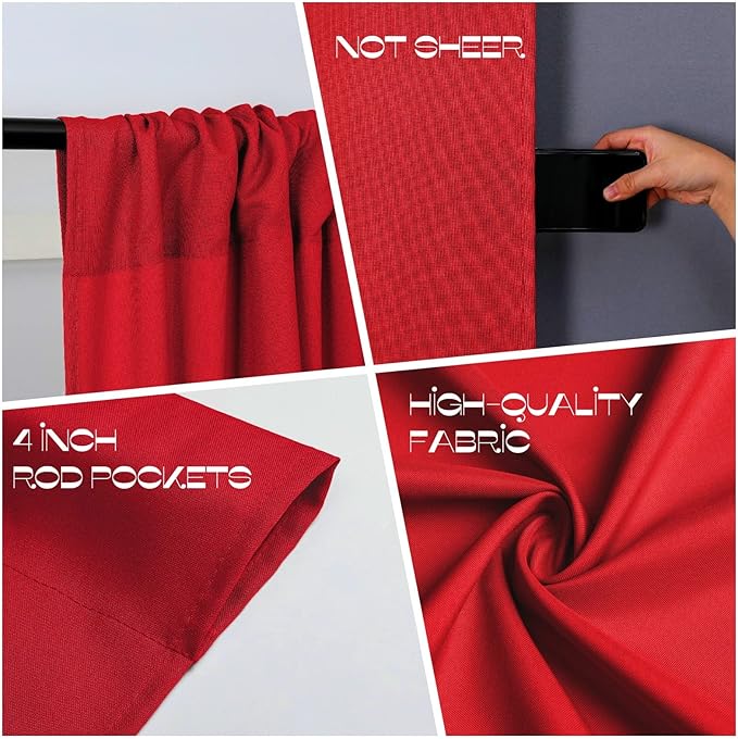 Joydeco Christmas Red Backdrop Curtain for Parties, Photography Backdrop Drapes for Christamas Wedding Decorations, Wrinkle Free 5ft x 7ft Set of 2 Panels Curtains with Rod Pockets