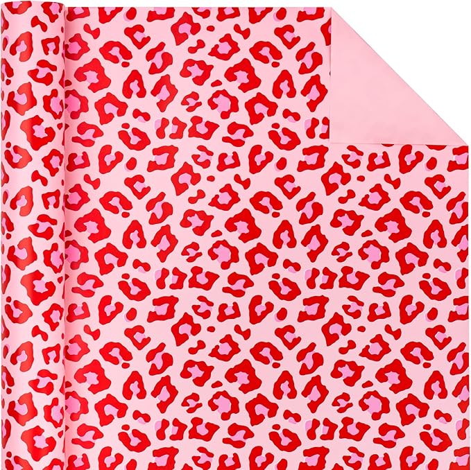 WRAPAHOLIC Reversible Leopard Wrapping Paper - Mini Roll - 17 Inch X 33 Feet - Hot Pink Girls Birthday Wrapping Paper for Birthday, Holiday, Baby Shower