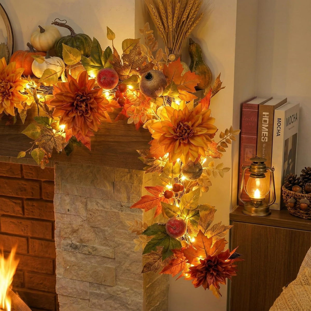 valery madelyn 6ft pre-lit fruits & dahlia fall on a desk or shelf