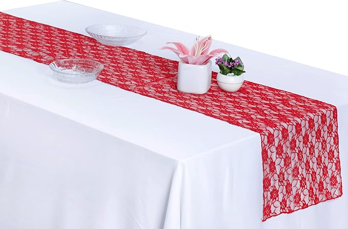 MDS Pack of 12 Wedding 12 x 108 inches Satin Table Runner for Wedding, Decorations for Birthday Parties, Banquets, Graduations, Engagements, Runners fit Rectangle, Round Table- Red