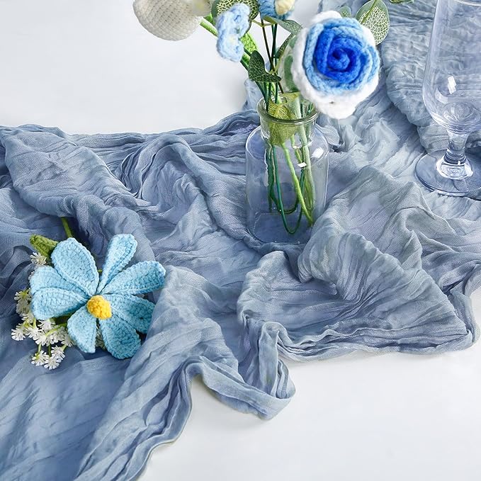 10-Pack Dusty BlueCheesecloth Table Runners – 10FT (35x120 Inch) Boho Rustic Gauze Fabric Cheese Cloth Table Runner for Weddings, Baby Showers, Bridal Shower, Farmhouse & Birthday Party Decor