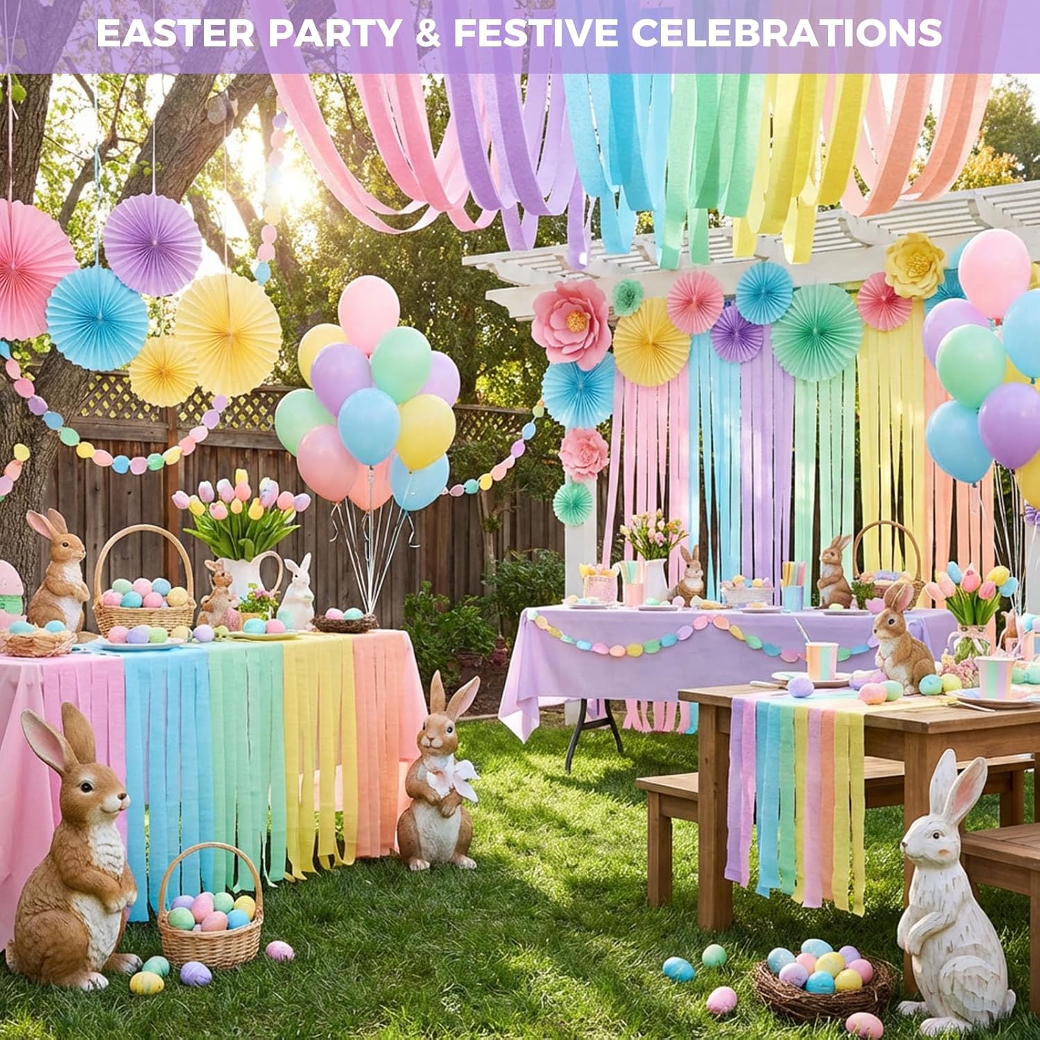 KOOGEL 12 Rolls Pastel Macaron Crepe Paper Streamers, 1.8 in X 82 FT | Each Soft Color Decorations for Baby Shower, Spring Party, Wedding, Easter, Birthday & Piñata Making