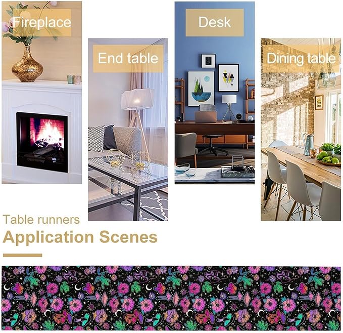 Gothic Star Moon Colorful Table Runner for Kitchen Living Room Home Party Boho Floral Table Runner 13x90 Inch