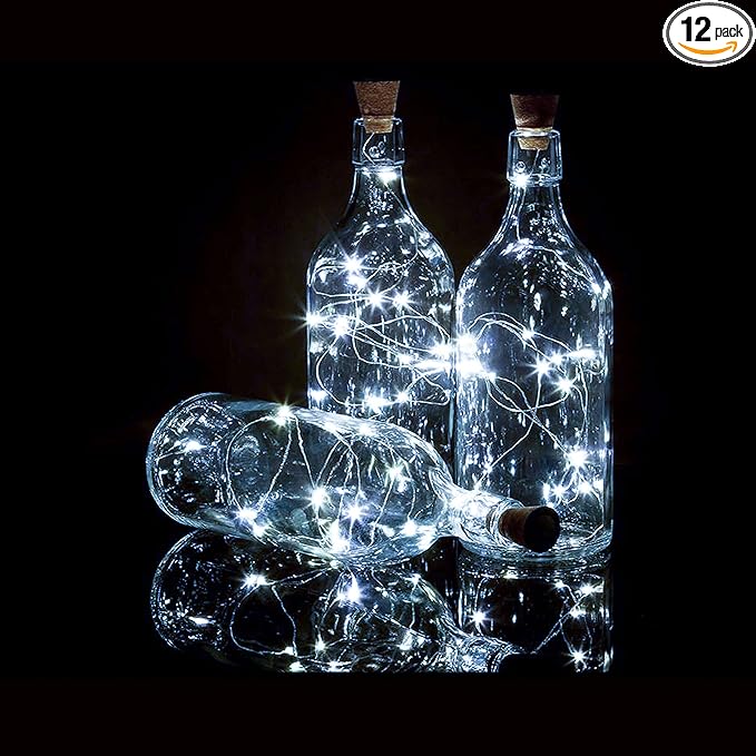 Bottle Lights 12 Pack 20 LEDs Cork Lights for Wine Bottles Battery (Included) Powered Fairy Mini String Lights for DIY Jar Lighting Indoor Bedroom Party Wedding Christmas Halloween Decor (Cool White)