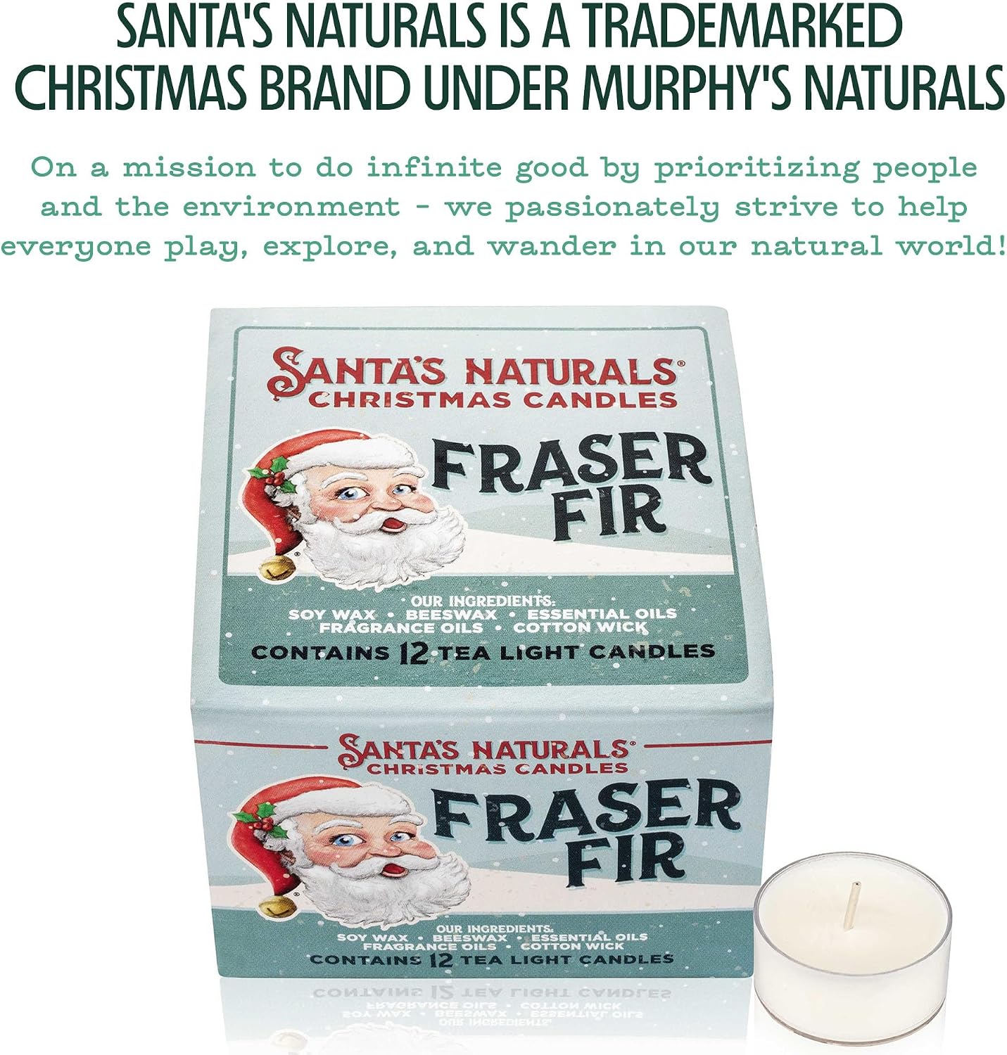 Santa's Naturals Fraser Fir Christmas Tea Light Candles, Pack of 12 | Soy & beeswax blend candles with fresh fir, cedar & cypress scent; up to 4-hour burn time each