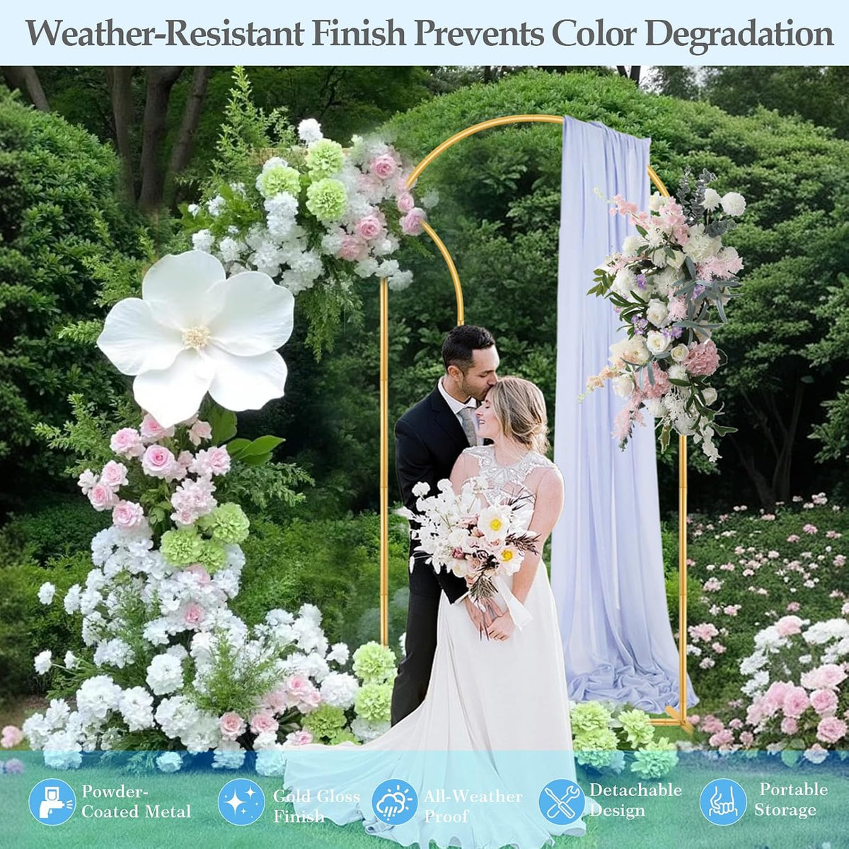 7.2ft 6ft wedding arch backdrop stand with base showing dimensions