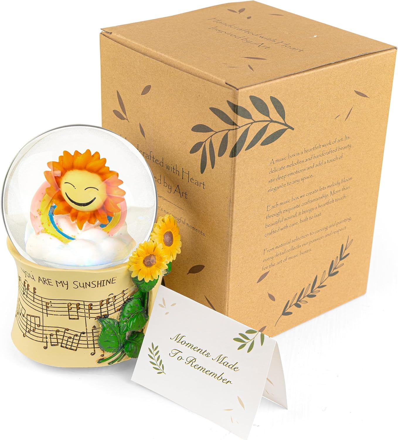 You are My Sunshine Snow Globe Music Box with Colorful Lights, Sunflower Musical Snowglobe, Wind Up Resin Flower Music Box Gifts for Mom Wife Girlfriend Grandma Women Birthday Anniversary