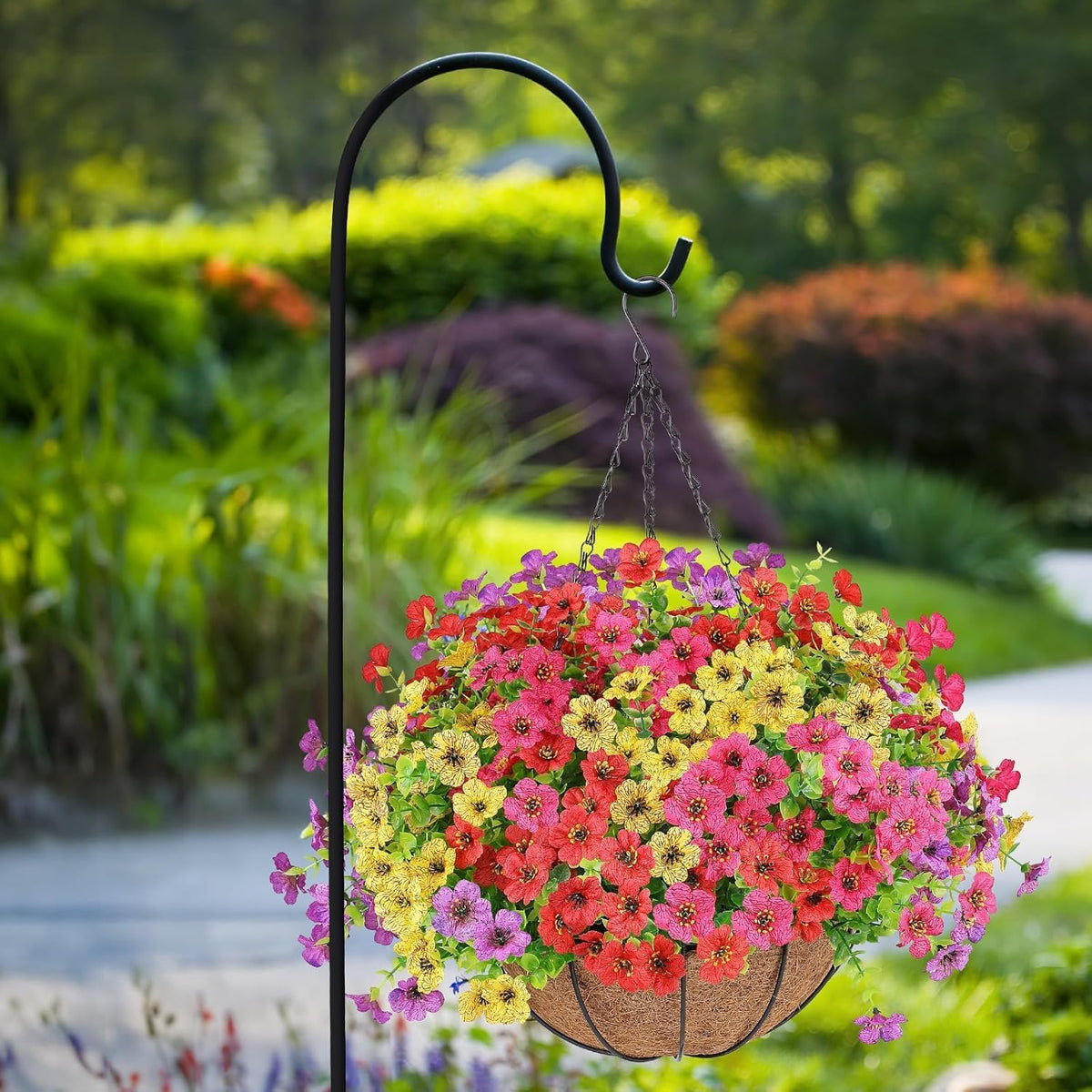 agirl 2 set artificial hanging flowers with baskets on a desk or shelf