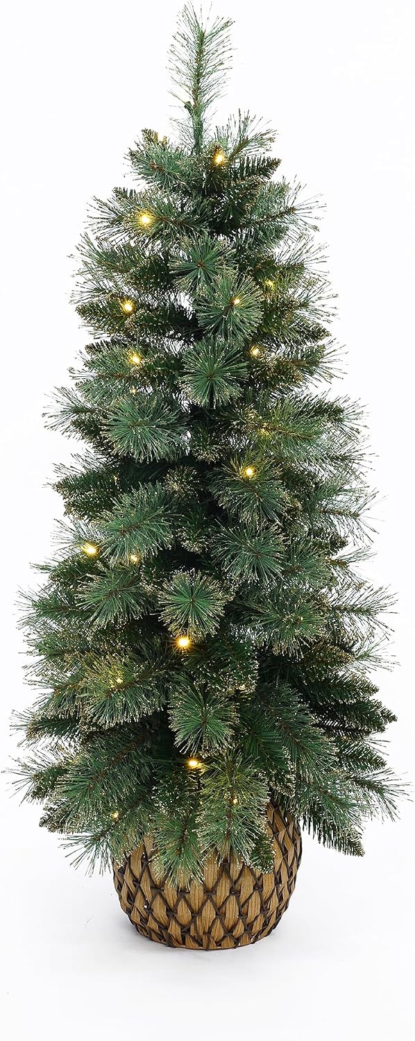 luxenhome 4ft small christmas tree, prelit slim potted, view 9