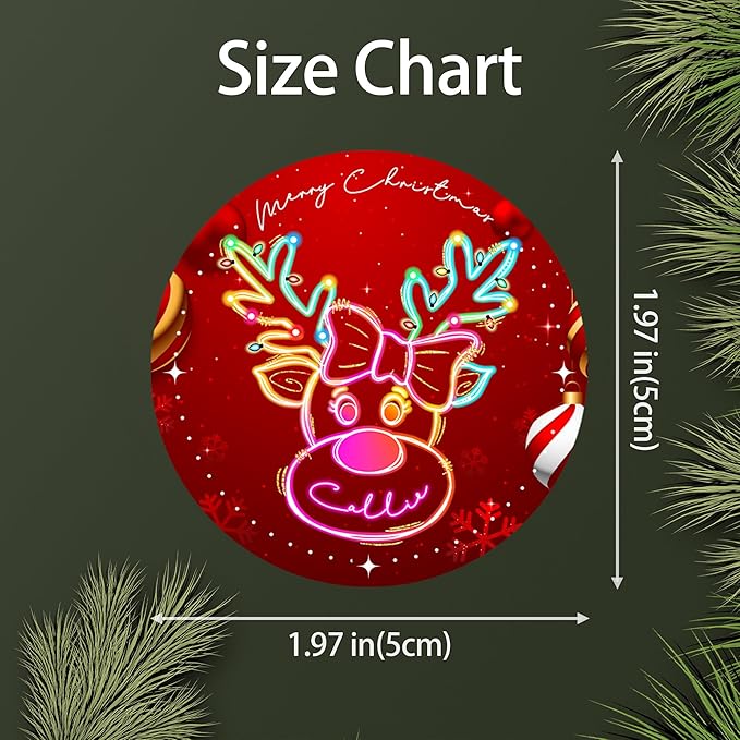 CALLIE Personalized Christmas Stickers with Custom Name, Waterproof Custom Christmas Name Tags Stickers, Peel and Stick Christmas Gift Tags (Cute Christmas Neon Reindeer)