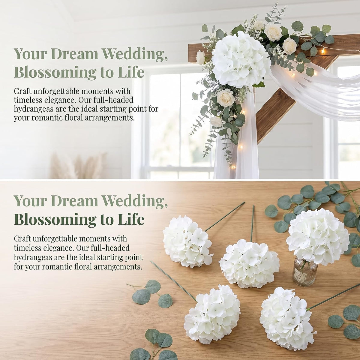 aviviho 65pcs white hydrangea artificial flowers bulk faux, side view