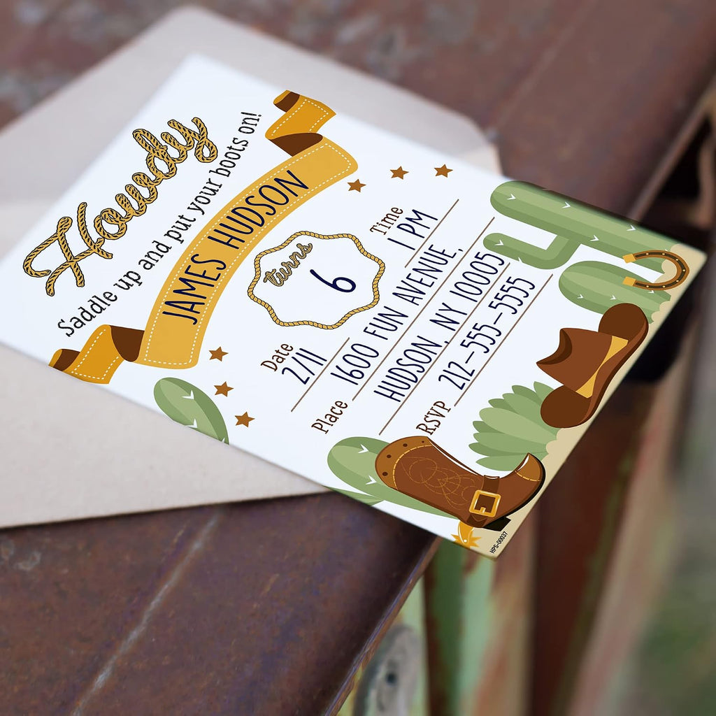 Western Party Invitations with Envelopes - (Pack of 20) - Cowboy & Cowgirl Birthday invites for Boys, Girls, Toddlers, Children and More. Rodeo Wanted Party Supplies. Fill In Style.
