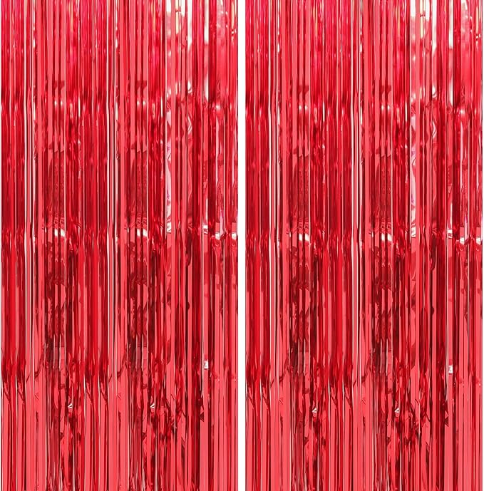 Crosize 4 Pack 3.3 x 9.9 ft Red Foil Fringe Curtains Party Decorations, Red Tinsel Curtain Backdrop for Parties, Door Streamers, Glitter Streamer Fringe Backdrop for Birthday Decoration