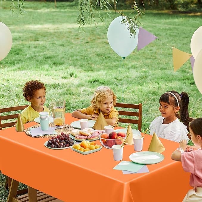 QZYL 4 PCS Table Cloth, 54" x 108" Orange Tablecloth Plastic, Multiple Colors Disposable Tablecloth for Indoor Outdoor Home Essentials, Waterproof Table Covers of Baptism Decorations Picnic Themed