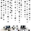 Black 40th Birthday Decorations Number 40 Circle Dot Twinkle Star Garland Metallic Hanging Streamer Bunting Banner Backdrop for Women Mens 40 Year Old Birthday Forty Anniversary Party Supplies