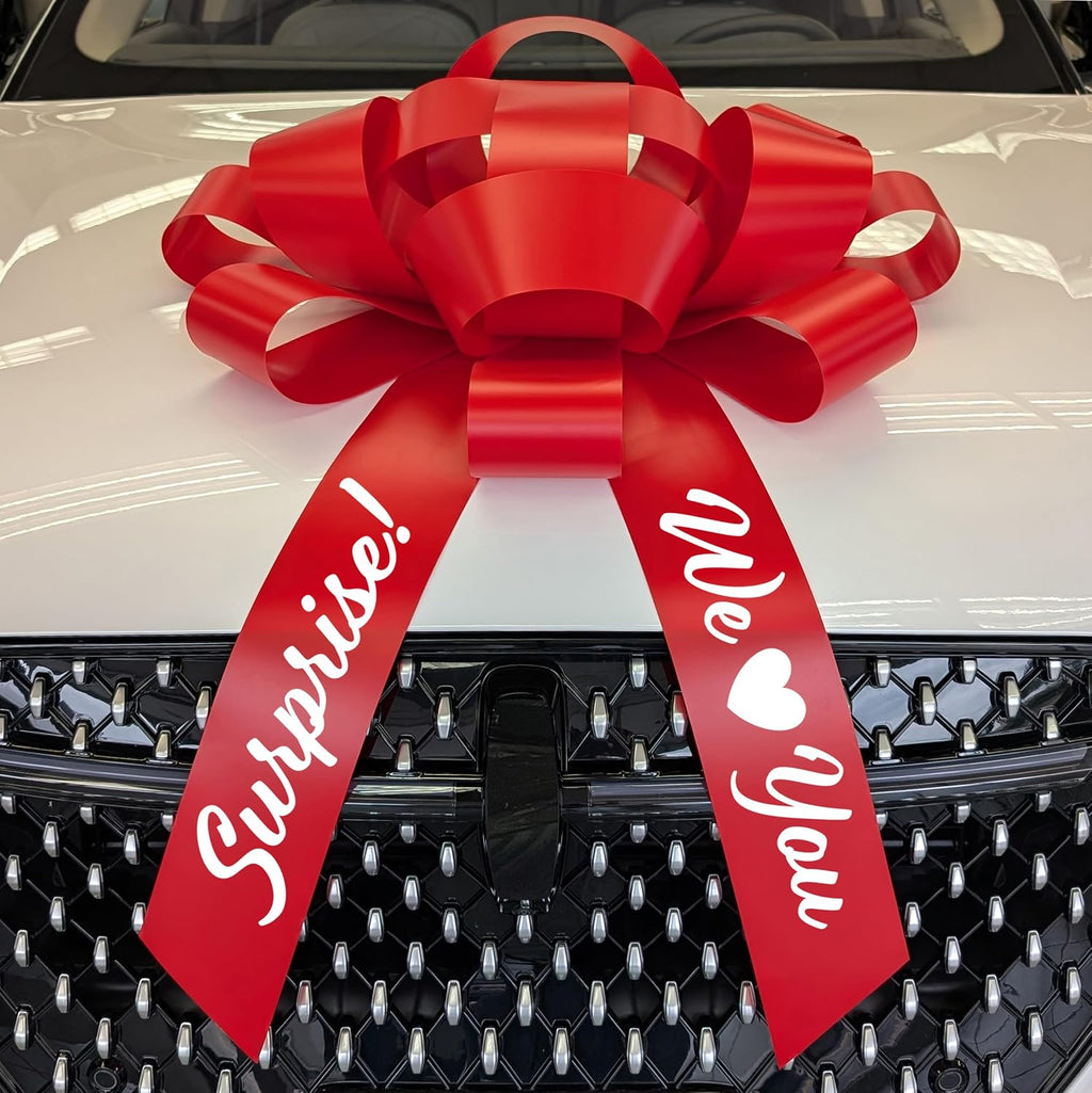 Handmade USA Car Gift Bow Red Surprise We Love You 47 Inch Waterproof Magnetic Adhesive Base Gift Display Decoration American Crafted (red)