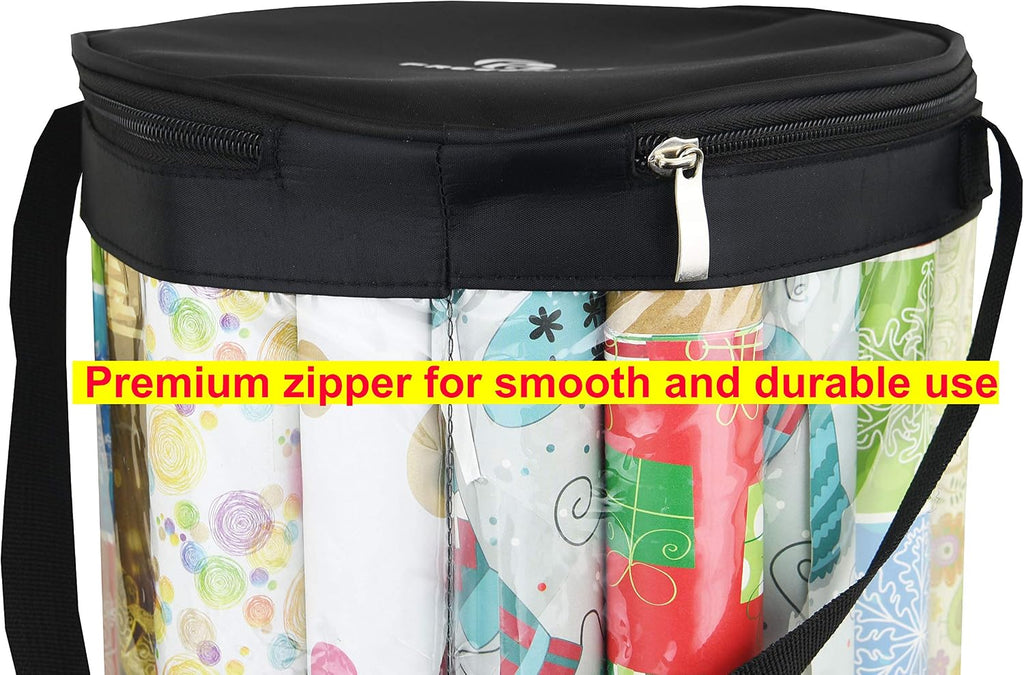 Freegrace Gift Wrap Organizer | Large 9" x 40.9" Wrapping Paper Rolls Storage Bag | Tearproof & Space Saving Under Bed Gift Bag Organization (Black)