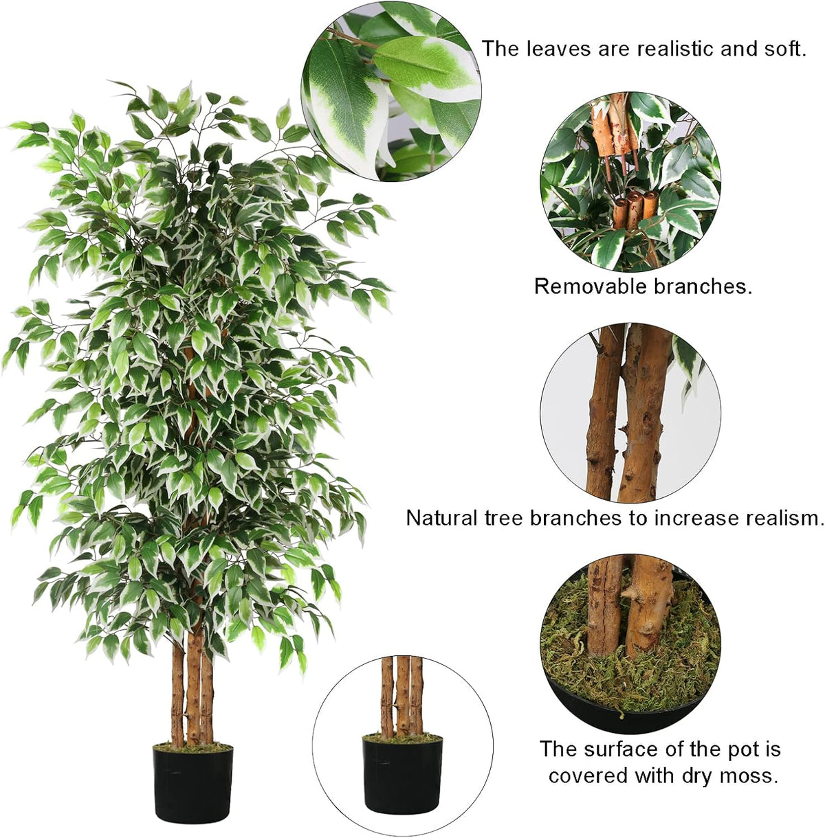 gtidea 6ft artificial ficus tree with real wood, side view
