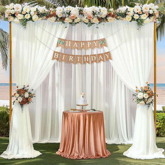 10ft x 10ft Beige Backdrop Curtains, Wrinkle-Free Sheer Chiffon Fabric Photo Backdrop Drapes for Wedding Arch Party Ceremony Stage Photography Decorations