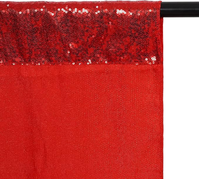Poise3EHome 7Ft x 7Ft Red Sequin Backdrop, Glitter Thick Satin Sequin Background Drapes, Sparkly Opaque Photography Curtain Backdrop for Wedding Party Holiday Festival Decor