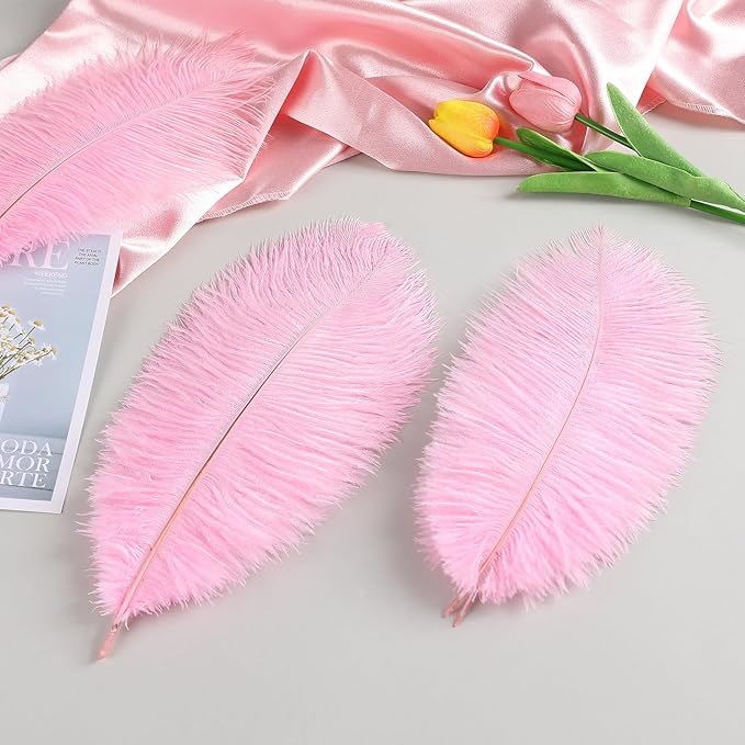THARAHT Pink Ostrich Feathers 12pcs Natural Bulk 8-10Inch 20cm-25cm for Crafts Wedding Party Centerpieces Flower Arrangement Easter Gatsbi and Home Decoration Feathers