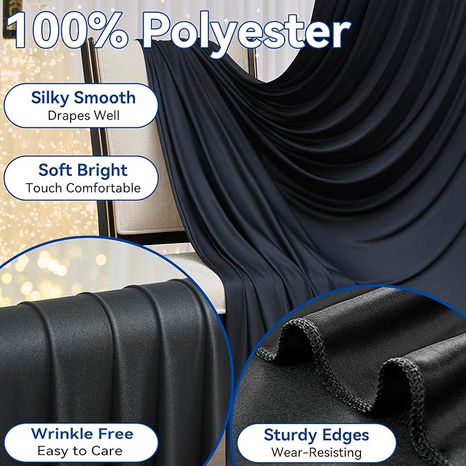 50×14ft Wrinkle Free Black Backdrop Curtain for Parties Wedding,10 Panels 5×14ft Height Soft Silky Polyester Photo Backdrop Drapes for Birthday Graduation Photography Stage Event Background Cloth