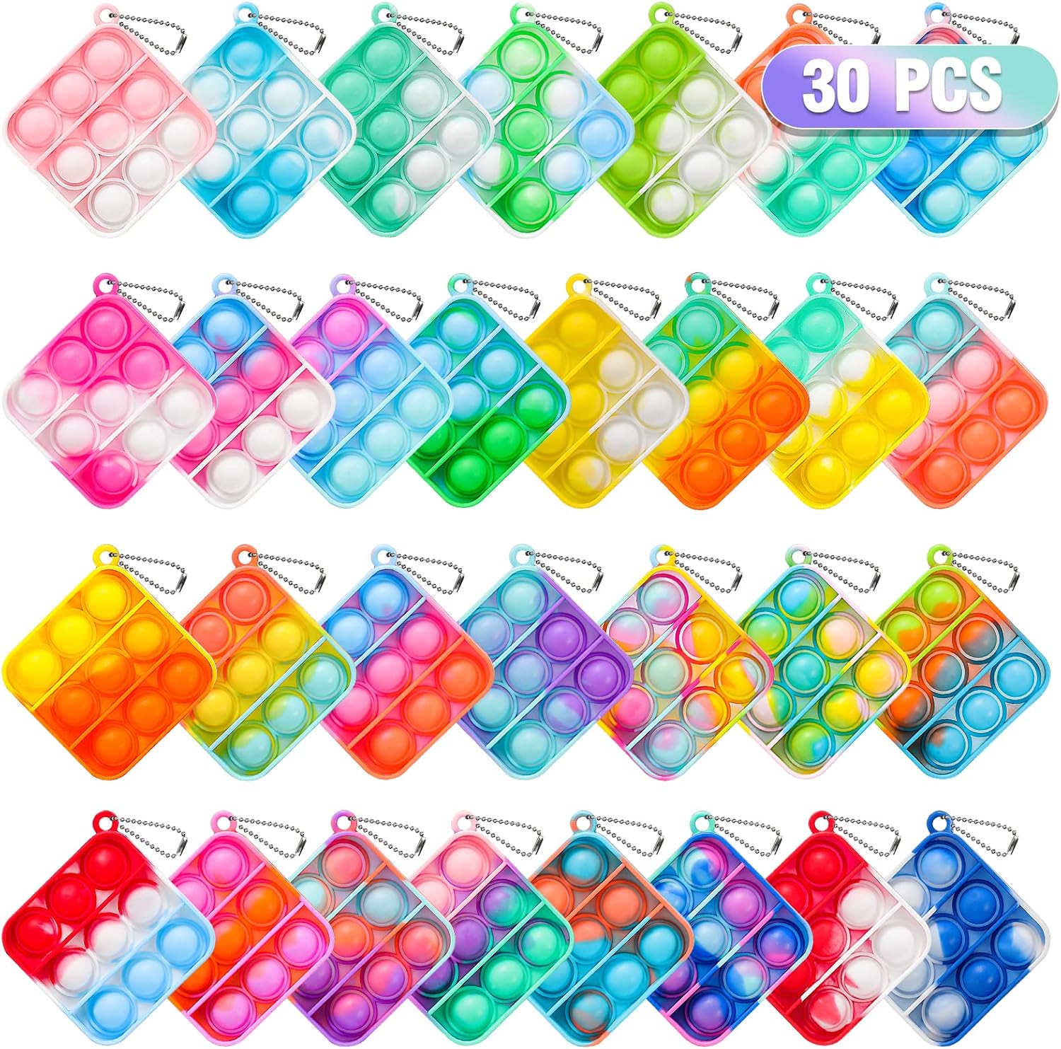 Pop Fidget Toys Bulk Its Party Favors for Kids 4-8 8-12 30 Pack Mini Pop Keychain It Small Fidgets for Classroom Prizes Back to School Gifts for Students from Teacher Birthday Goodie Bag Stuffers