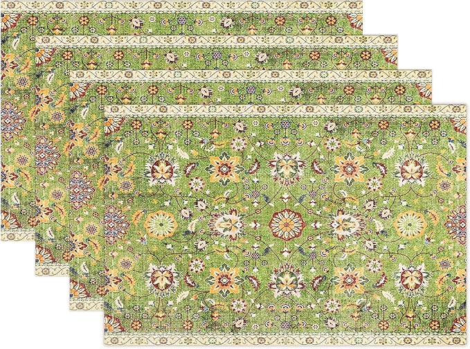 Snycler Table Runner Boho Table Runners Vintage Elegant Farmhouse Table Center Linen Decor for Home Dining Party Entrance (12x18 Inch,Set of 4) Green