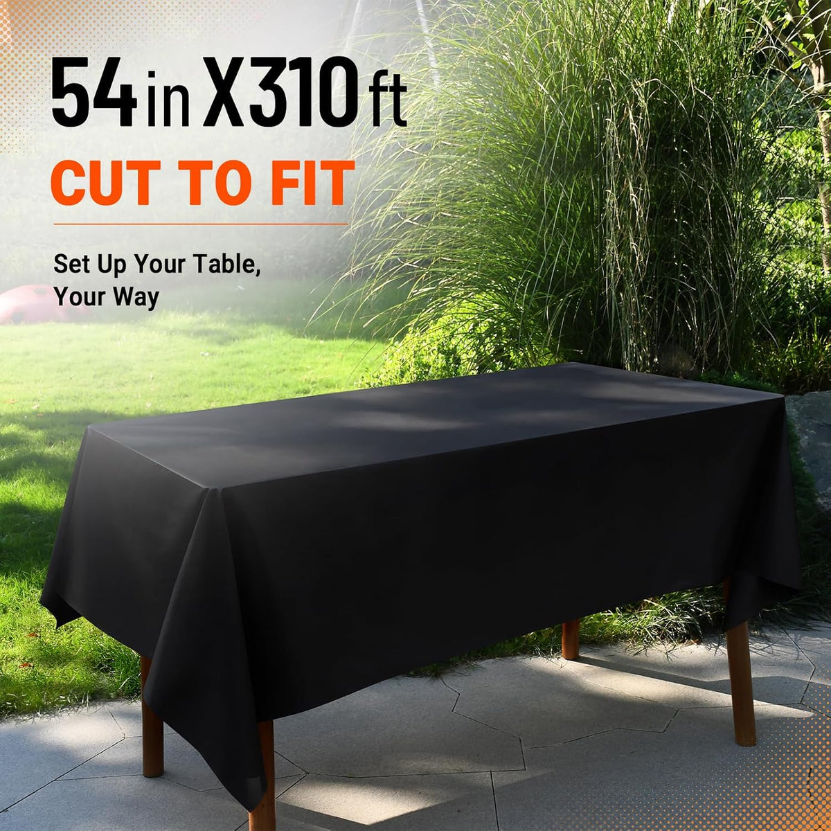 Plastic Table Cloth Disposable 54in x 310ft Black Tablecloth Roll Cutter