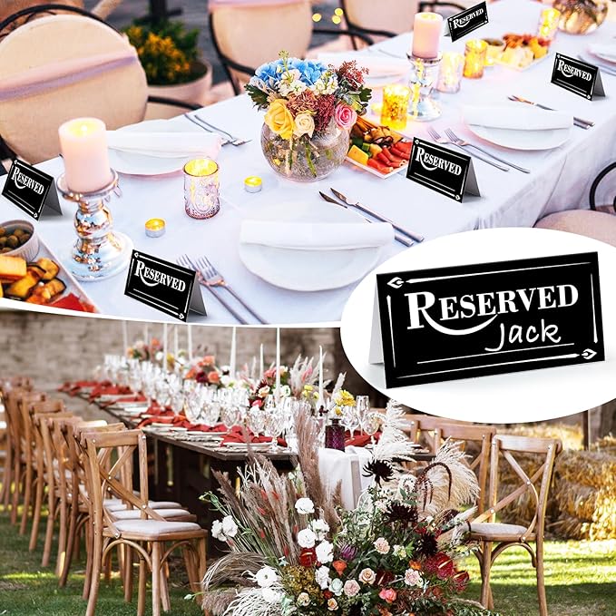 300 Pcs Paper Table Reserved Sign with Name Line Reserved Seating Signs Bulk Double Sided Signs for Reserving Seats Restaurant Wedding Reception Church Board Business Meeting (Black White)